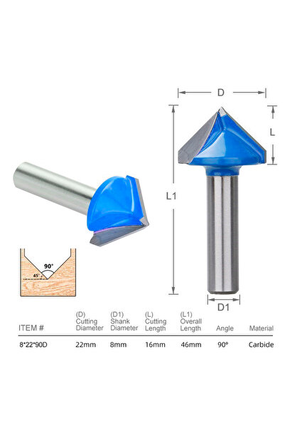 Choice 8x22x90D قطعة واحدة بساق 8 مم بزاوية 90 درجة على شكل حرف V لقاطع الشق باستخدام الحاسب الآلي لقمة راوتر النقش ذات الأخدود على شكل حرف V من كربيد مي
