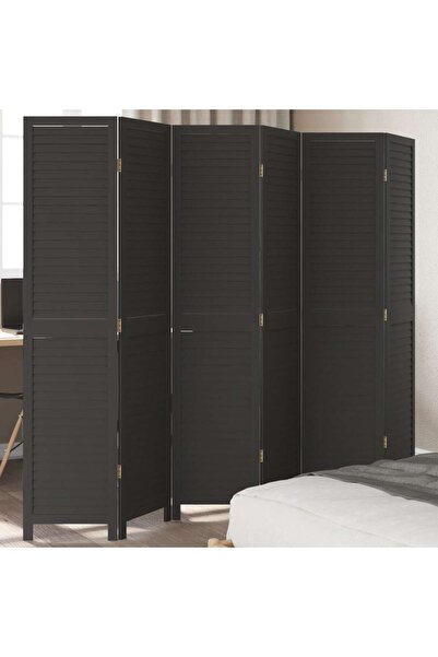 vidaxl فاصل غرفة من 6 ألواح من خشب الباولونيا الأسود الصلب