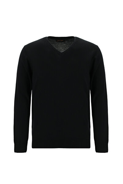 Abdullah Kiğılı V-Neck Regular Fit Embroidered Wool Knitwear Sweater