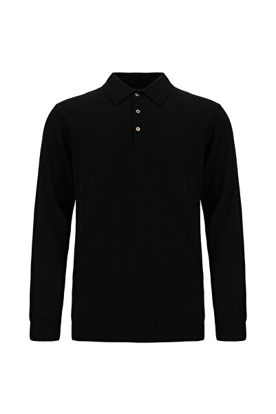 Abdullah Kiğılı Polo Neck Buttoned Embroidered Regular Fit Wool Knitwear Sweater