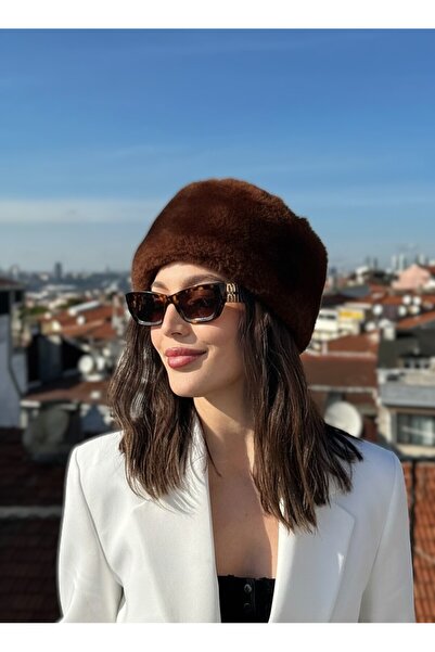 Mollycrush Kışlık Kadın Peluş Kahverengi Suni Kalpak Şapka Kazak Rus Tarzı