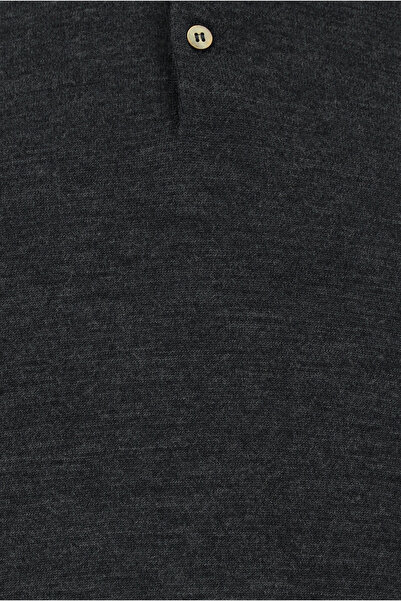 Abdullah Kiğılı Polo Neck Buttoned Embroidered Regular Fit Wool Knitwear Sweater