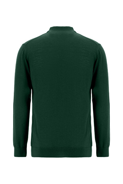 Abdullah Kiğılı Polo Neck Buttoned Embroidered Regular Fit Wool Knitwear Sweater
