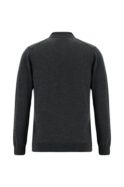 Abdullah Kiğılı Polo Neck Buttoned Embroidered Regular Fit Wool Knitwear Sweater