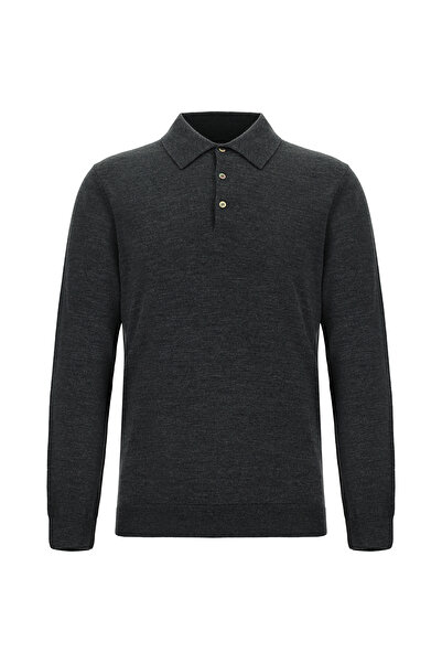 Abdullah Kiğılı Polo Neck Buttoned Embroidered Regular Fit Wool Knitwear Sweater