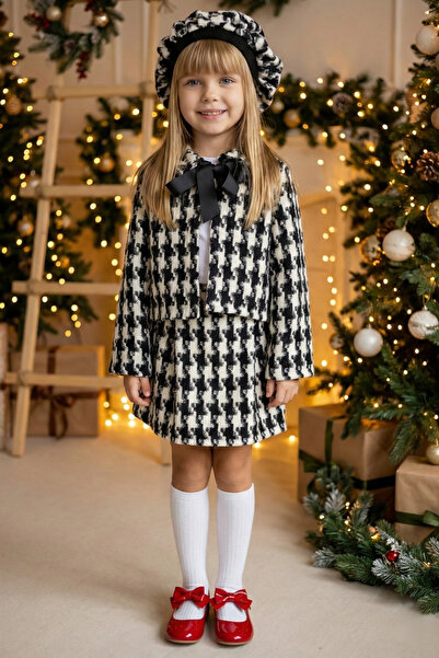 Parla Kids Дядо Коледа, черно-бяла карирана долна горна пола Комплект яке