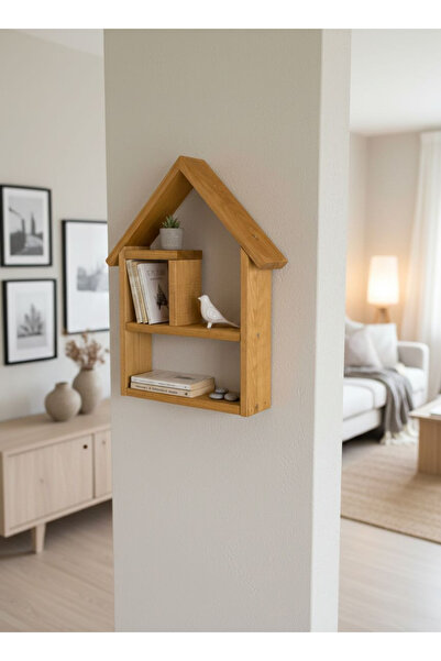 varje Doğal Ahşap Ev Tasarımlı Duvar Dekoru Raf, Dekoratif Çok Amaçlı Duvar Rafı