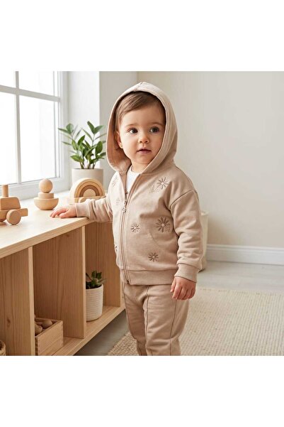 Uslukids Zippered Hooded Embroidered 3-Piece Children's Tracksuit New Season