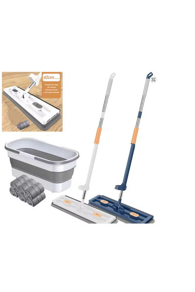 çt çeçem ticaret Set mop cu roți cu auto-strângere și găleată pliabilă 360 °   Capacitate=11.5x41cm- Înălțime:130cm