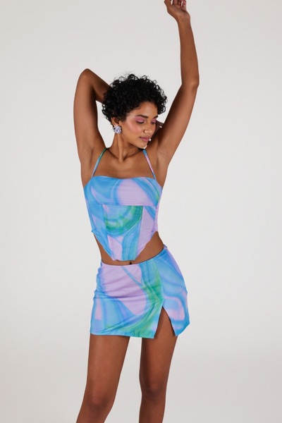 HOLLY LOLLY Bluză Sierra din tul cu sârmă Albastră