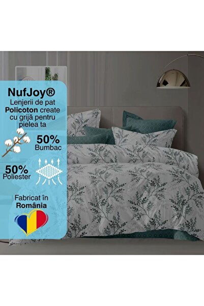 NufJoy Policotton double bed linen set, 6 pieces, fitted sheet 180x200 cm, turquoise color