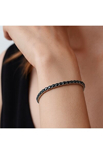 Sentivo Bratara Argint 925 placata cu Rodiu, Pietre Zirconiu Negre, Bratara Dama extensibila, perfecta cadou