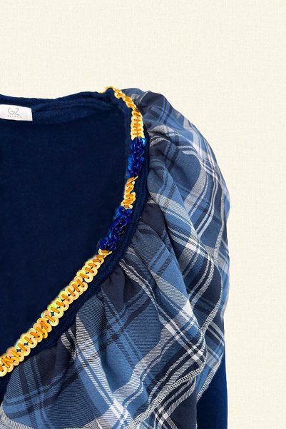 GZ Design Ruffle Detailed Bead Embroidered Navy Blue Cardigan