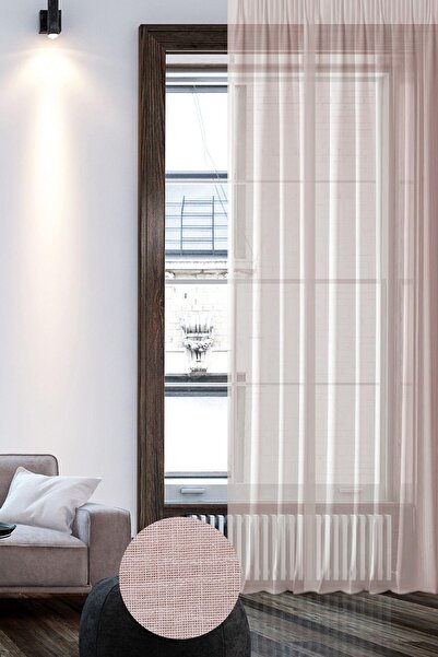 GOCCIA HOME Keten Görünümlü Düz Tül Perde Pilesiz Pudra Pembe