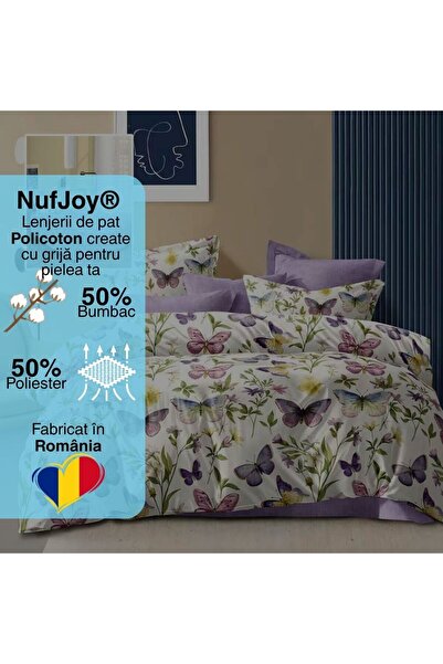 NufJoy Double bed linen Polycotton 4 pieces, sheet 230x250 duvet cover 200x230, 2 pillowcases 50x70