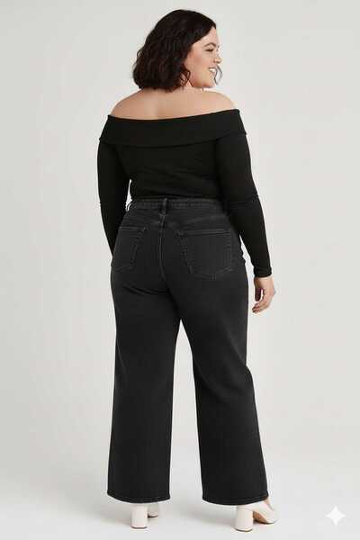 ELONİ Super Battal Large Size Wide Leg Stretch Fabric Stone Denim Pants