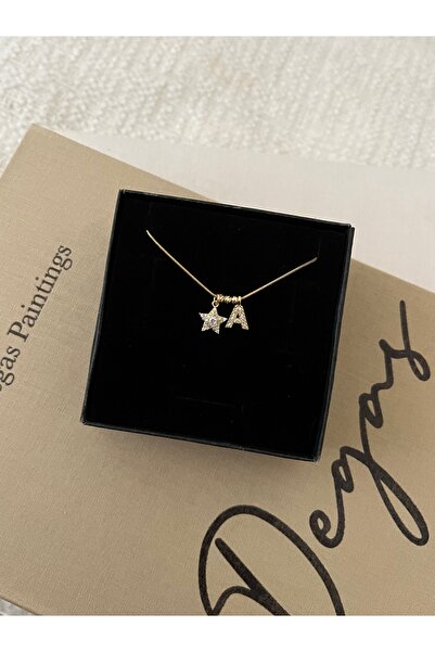 RAREE Zirkon yıldız ve harf charmlı çelik zincirli kolye