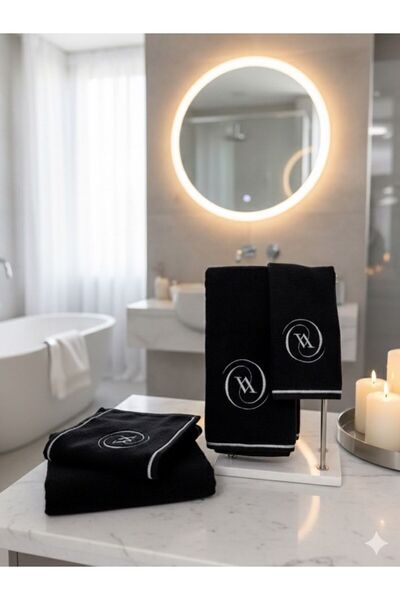 Nur Homing مجموعة مناشف V Harf باللون الأسود مكونة من قطعتين باللون الفضي