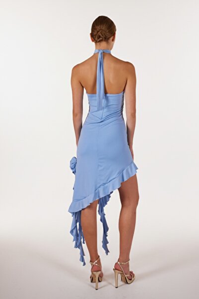 HOLLY LOLLY Květinové detailní nabírané šaty Rosanna modré