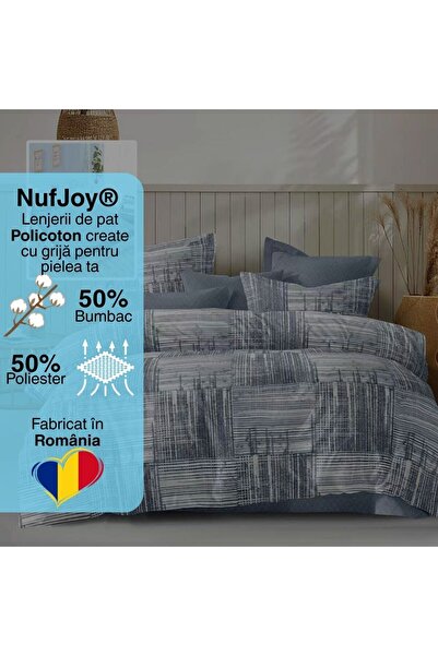 NufJoy Policotton 6-piece Double Bed Bedding Set 180x200 Geometric Light Grey