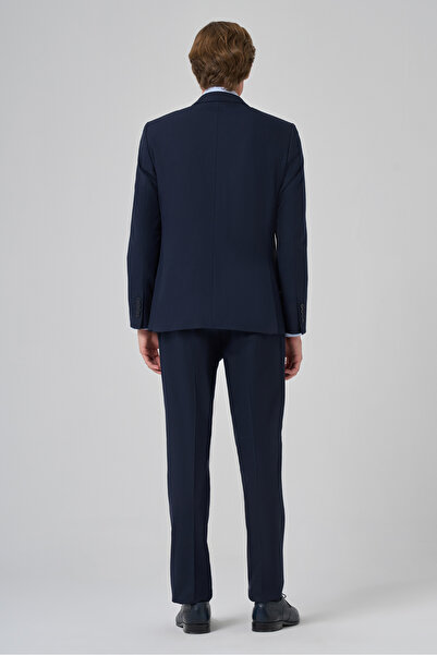 Morven Men's Navy Blue Basic Plain Slim Fit Suit (Shirt, Tie Gift)