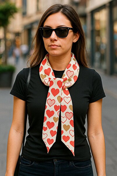 Gönülden Tasarım 140X19 cm Heart Tulle Women's Scarf Shawl Orange