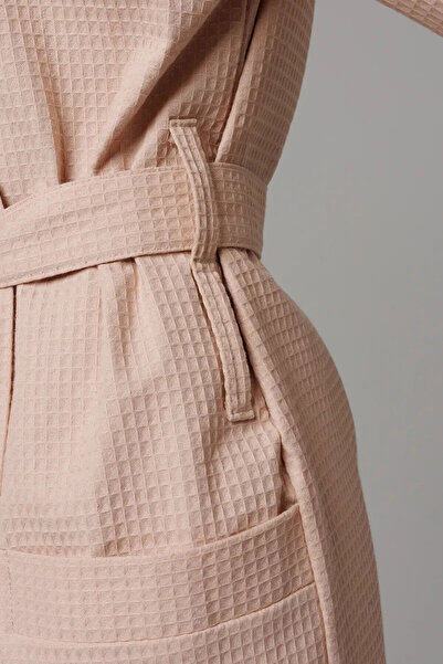 VAROL Μπουρνούζι με υφή πικέ καφέ γαλακτώδους χρώματος – Υπεραποθέματα εξαγωγής, One Size