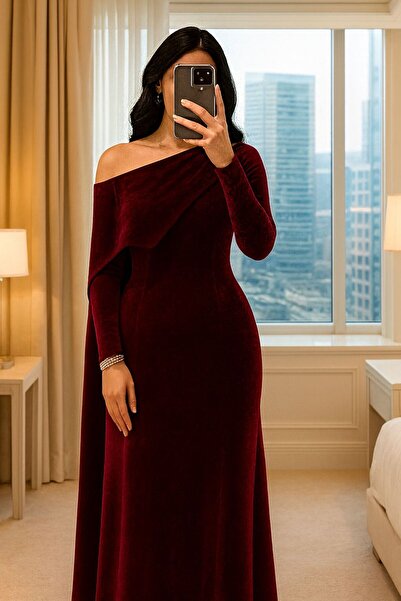 1186359 Velvet stretch dress with a halter shoulder strap