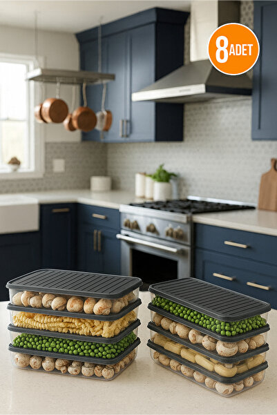 Orvila مجموعة من 8 حاويات تخزين شفافة مناسبة لتنظيم الثلاجة والفريزر 4x2400 مل - 4x1200 مل