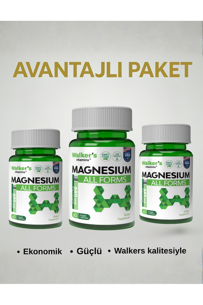 Walkers Magnezyum All Forms (SİTRAT, MALAT, BİSGLİSİNAT, TAURAT, LAKTAT, ASKO...