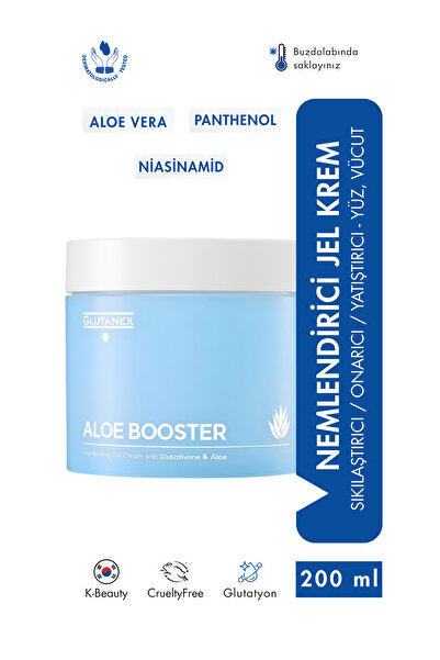 GLUTANEX Aloe Booster 200 ml– Nemlendirici Jel Krem | Aloe Vera, Panthenol, Niasinamid, Glutatyon – Yüz&Vücut