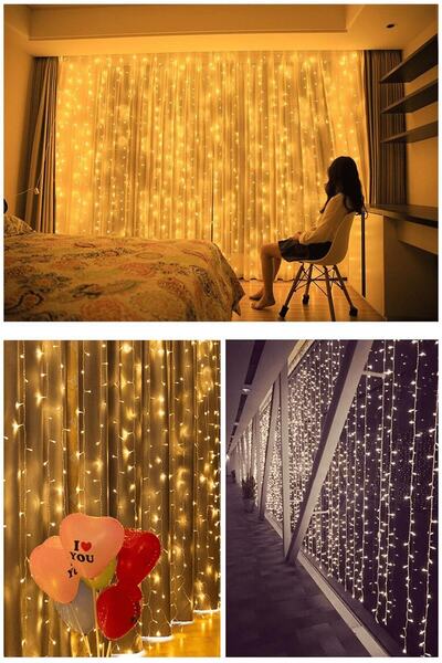 Trendpoint 2.5 X 2.5 Metre 8 Fonksiyonlu Perde Led Kablolu Fişli 10 saçaklı 200 ledli