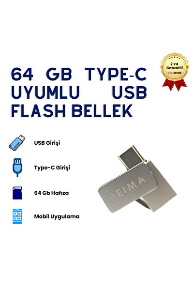 HZL 64GB Type-C USB Flash Bellek OTG Destekli Çift Girişli Taşınabilir Yüksek Hızlı Depolama