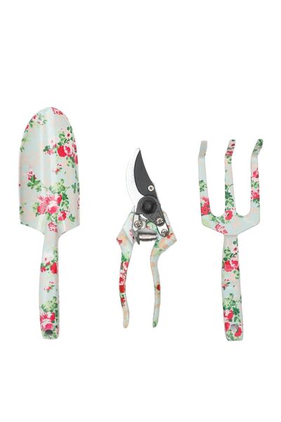 netasera 3lü Pastel Çiçek Desenli Bahçe Aletleri Seti, Floral Çiçekli Kürek, ...