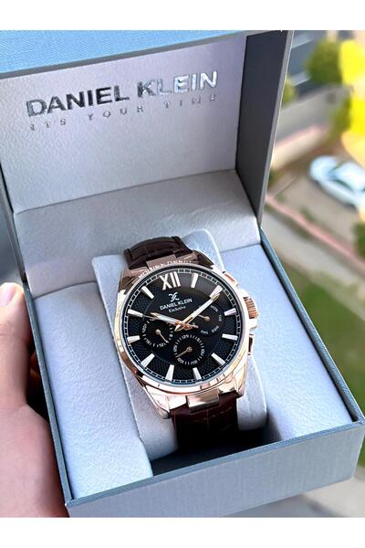 Daniel Klein ساعة يد رجالية من الجلد بسوار داخلي وظائف Active 3 Atm مقاومة للماء E14056-5