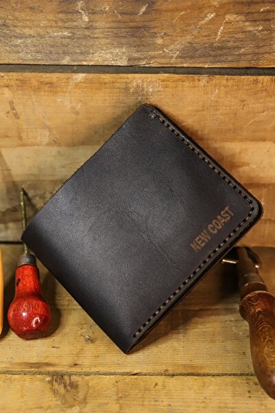 New Coast Leather 1900's Erkek Siyah Hakiki Deri El Yapımı Deri Cüzdan