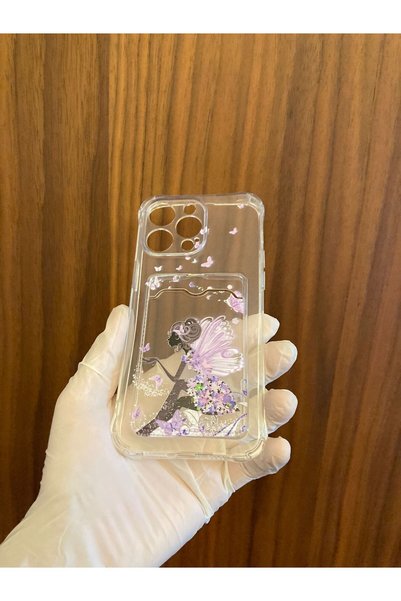 Newon iPhone 16 Pro Max Fairy Girl Printed Transparent Silicone Phone Case with Card Holder Cover