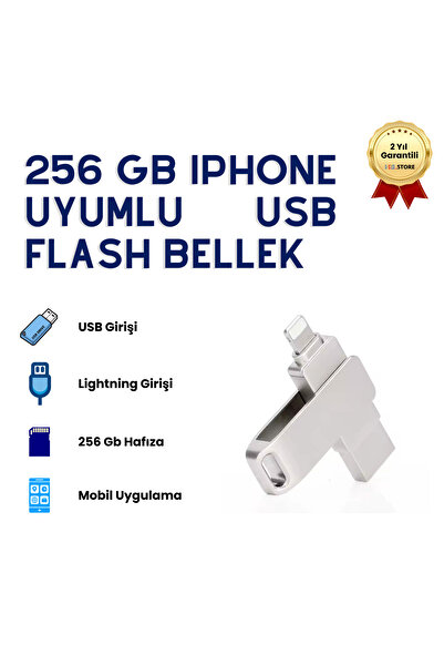 Genel Markalar 256GB iPhone Uyumlu USB Flash Bellek Çift Girişli Lightning OTG Destekli Taşınabilir Depolama