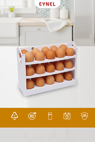 Eynel منظم البيض للثلاجة متعدد الطبقات مع 30 رفًا وصندوق تخزين البيض (أبيض)