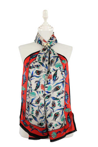 Bursa İpek Red Black Carnation Tulip Silk Scarf