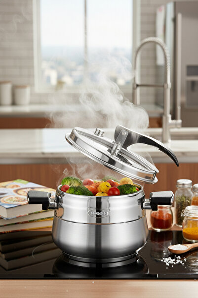 Bonera Special Stainless Steel Induction Base Glass Lid Gift 6 Lt Pressure Cooker