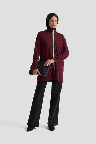 Armine Zippered Stand Collar-Stripe Detailed Tunic Autumn-Winter