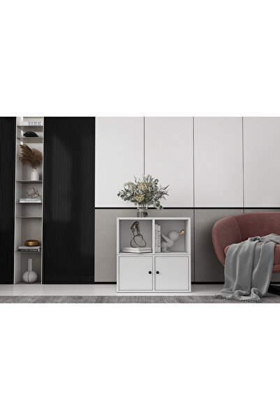 Nettrends Iki Kapaklı Raflı Beyaz Konsol Çıtasız Kns-1146-ç