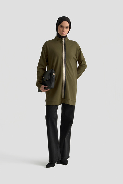 Armine Zippered Stand Collar-Stripe Detailed Tunic Autumn-Winter