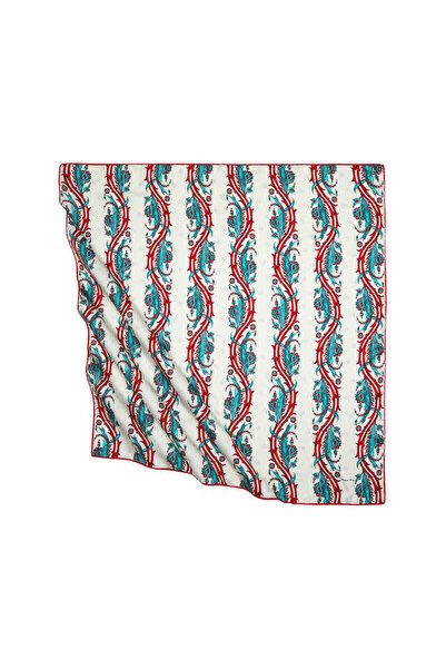 Bursa İpek Μεταξένιο κασκόλ με κόκκινο καπνιστό τουρκικό σχέδιο κισσού