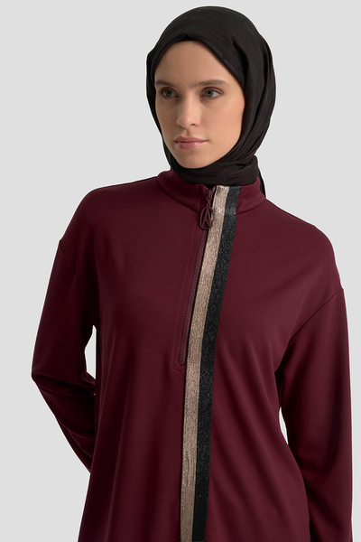 Armine Zippered Stand Collar-Stripe Detailed Tunic Autumn-Winter