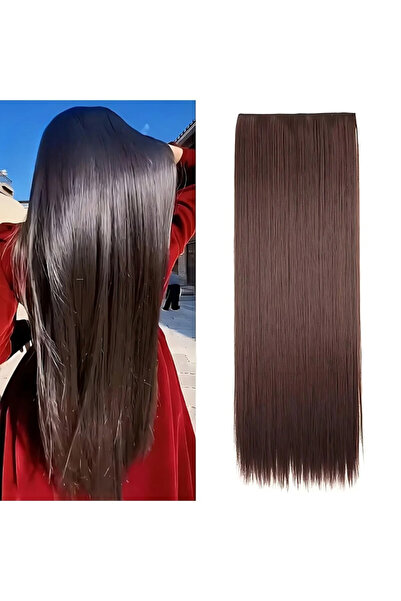 Trendpostiş Kestane Kahverengi Yarımay Düz Çıtçıtlı Saç Postiş 60 Cm 120 gr I...