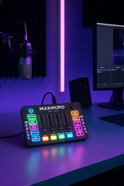 Maxword Medley Gaming Live Streaming Studio Recording Rgb Sound Card Dj Mixer (Phone Pc Compatible)