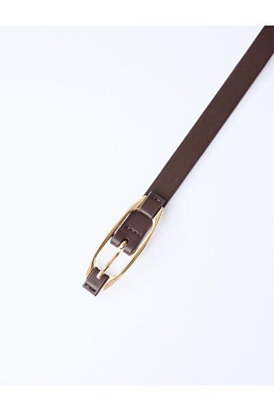 Jimmy Key Acı Kahve Deri Görünümlü Metal Tokalı İnce Kemer