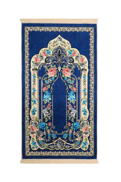 Bursa İpek Navy Blue Velvet Rug Prayer Rug